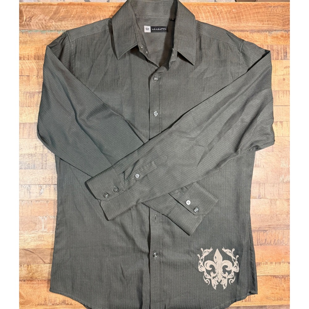 Level Ten Mens Grey Graphic Button Down Shirt Double Headed Eagle Y2K Medium